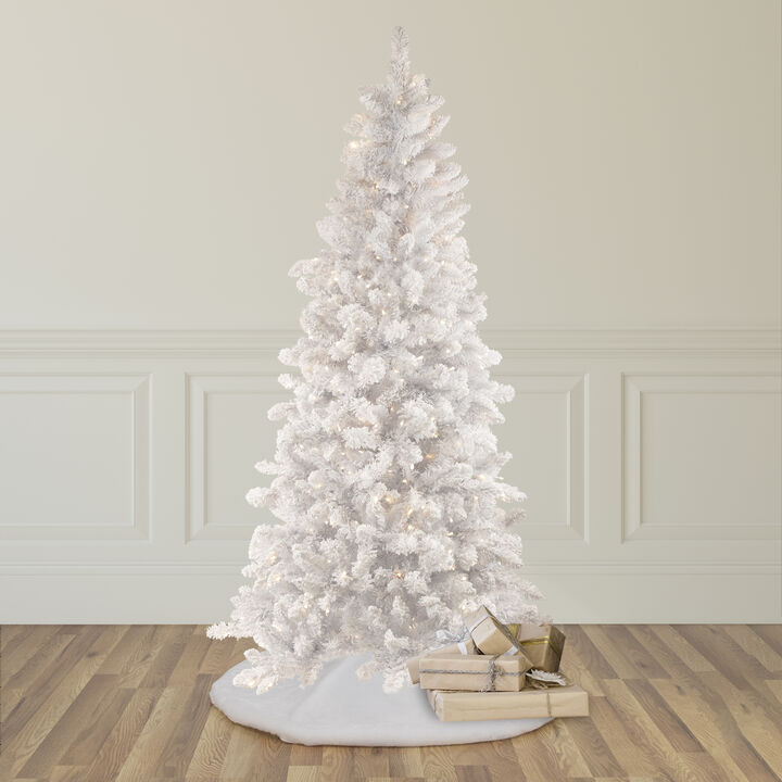 9' Pre-Lit Flocked Norway White Pine Artificial Christmas Tree  Warm White LED Lights