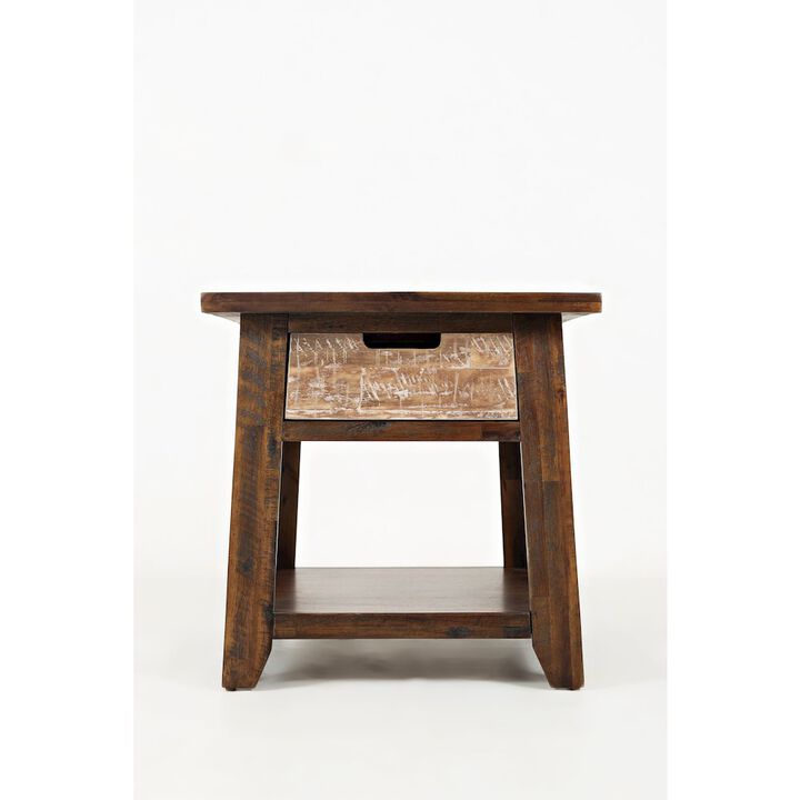 Jofran Painted Canyon Rustic Solid Acacia  End Table