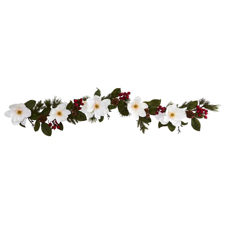 Hivvago 6' Magnolia, Pine and Berries Artificial Garland