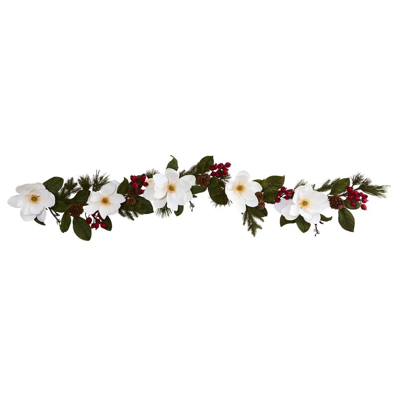 Hivvago 6' Magnolia, Pine and Berries Artificial Garland