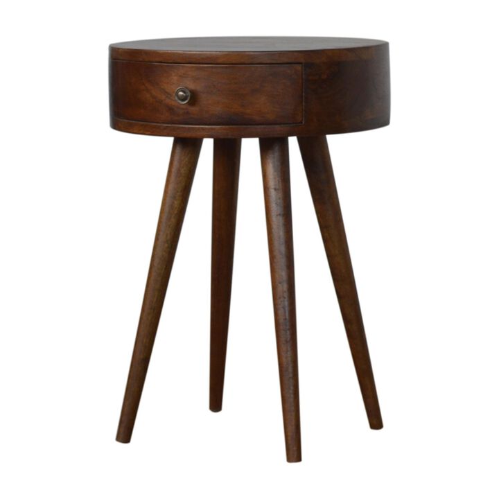 Solid Wood 1 Drawer Nordic Chestnut Circular Shaped Nightstand