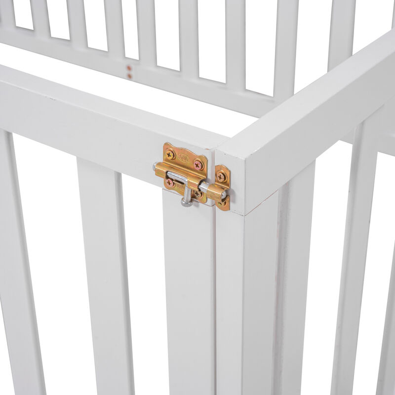 Twin Size Wood Floor Bed Frame With Fence And Door