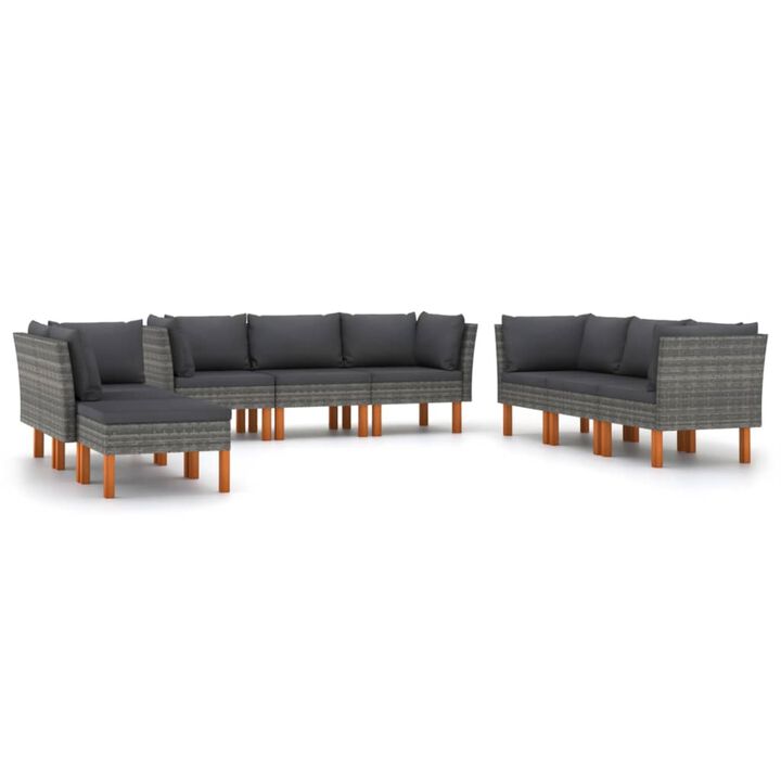 vidaXL 9 Piece Garden Lounge Set with Cushions Poly Rattan Gray