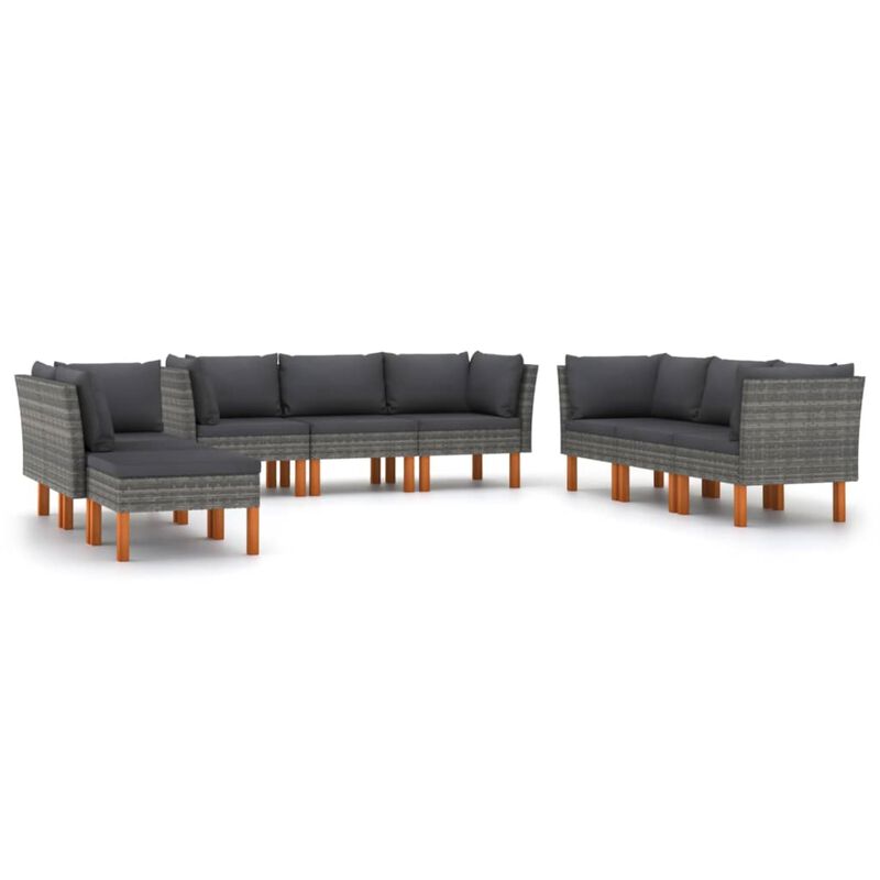 vidaXL 9 Piece Garden Lounge Set with Cushions Poly Rattan Gray