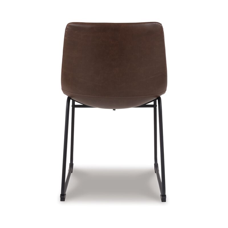 Tia Dining Chair Set of 2, Brown Faux Leather, Bucket Seat, Metal - Benzara