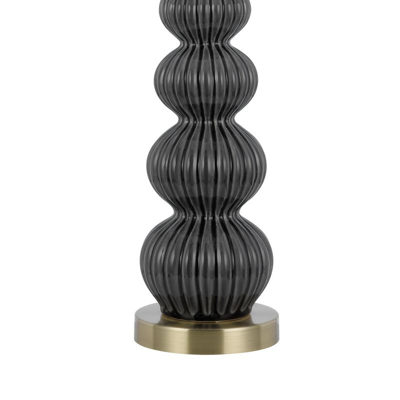 Lomy 26 Inch Table Lamp Set of 2, Stacked Ball Gray Black, White Shade - Benzara
