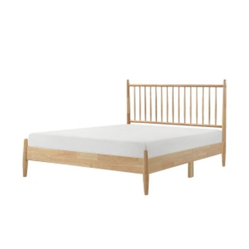 Lika Queen Size Platform Bed, Vertical Slatted Headboard, Natural Brown - Benzara