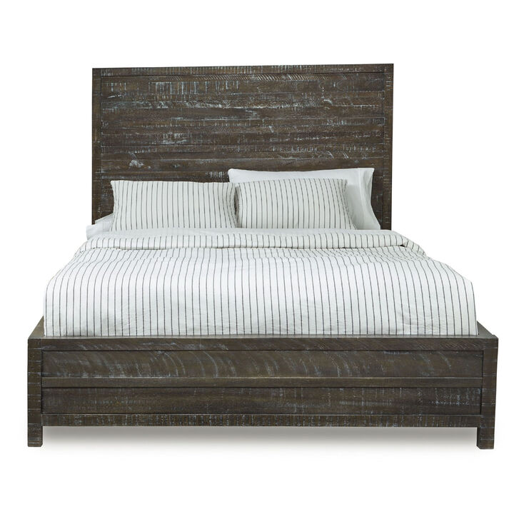 Cas Sengon Tekik Low Profile Panel Queen Bed, Rough Hewn, Rustic Brown - Benzara