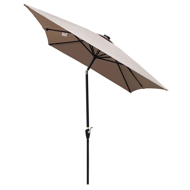 10 X 6.5FT Rectangular Patio Solar LED Lighted Outdoor Umbrellas With Crank And Push Button