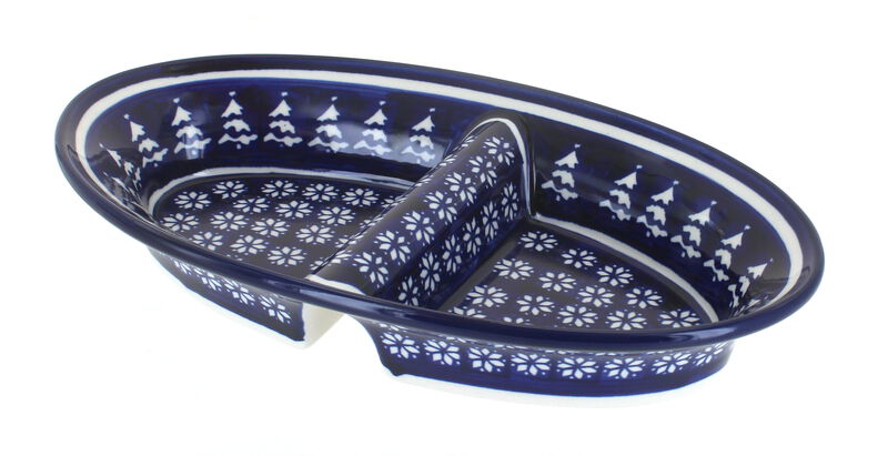 Blue Rose Polish Pottery Seaside Swirl Divided Dish