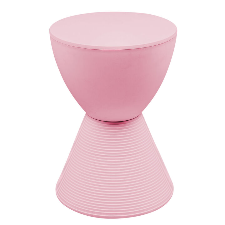 LeisureMod Modern ABS Shell Ribbed Hourglass Accent Drum Side Table with Removable Lid for Storage Indoor and Outdoor Use