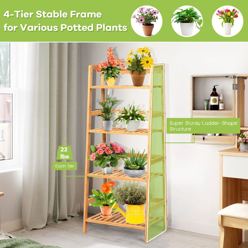 4-Tier Bamboo Plant Rack with Guardrails Stable and Space-Saving