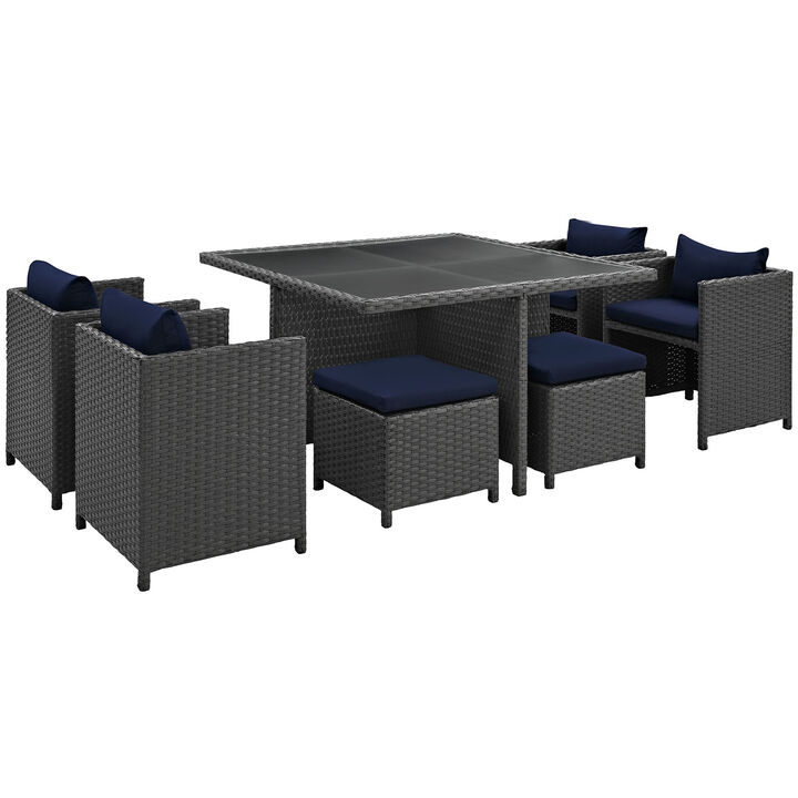 Sojourn 9 Piece Outdoor Patio Sunbrella Dining Set - Canvas Navy