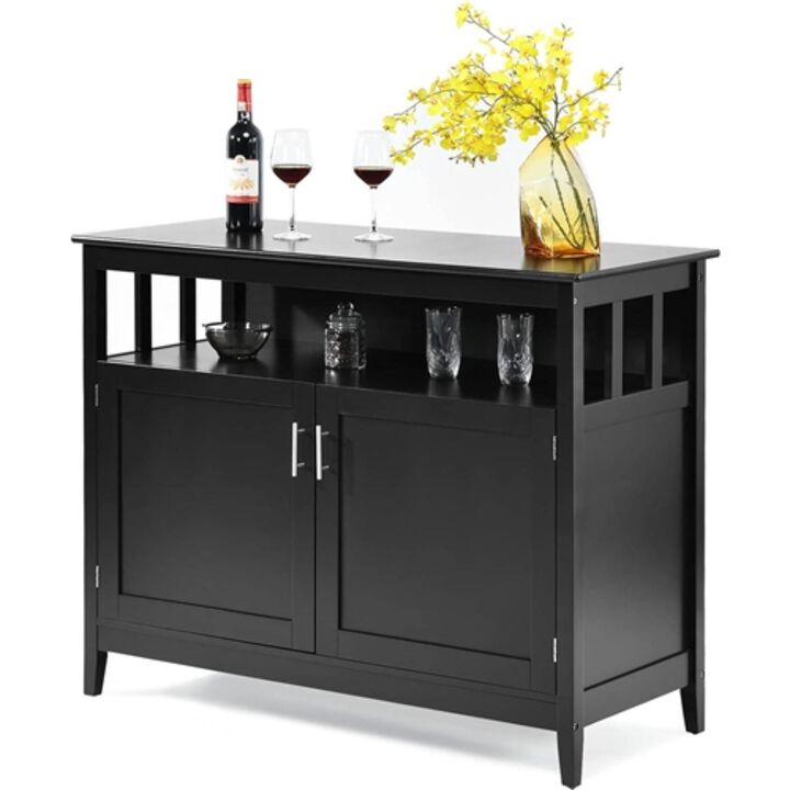 Hivvago Wood 2 Door Dining Buffet Sideboard Cabinet with Open Storage Shelf
