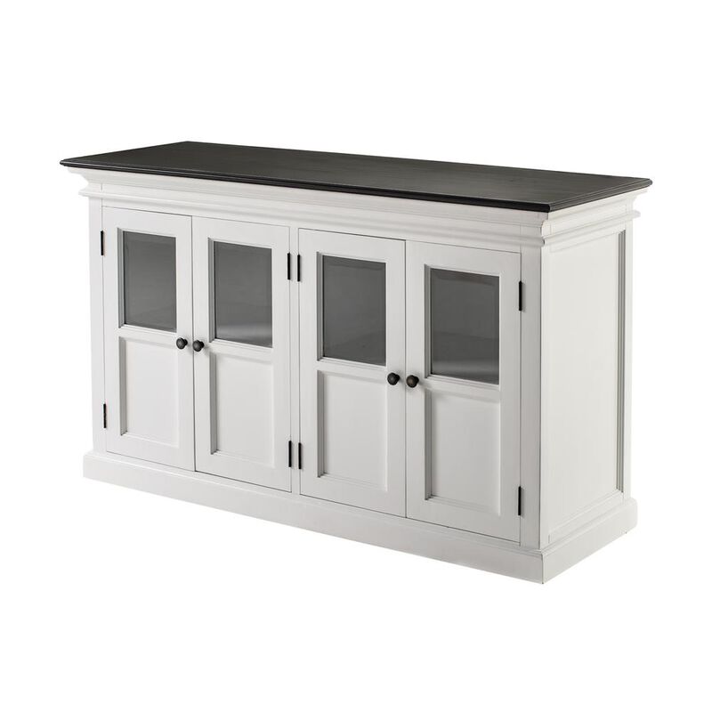 Belen Kox Two-Tone Classic White and Black Buffet with Beveled Glass Doors, Belen Kox