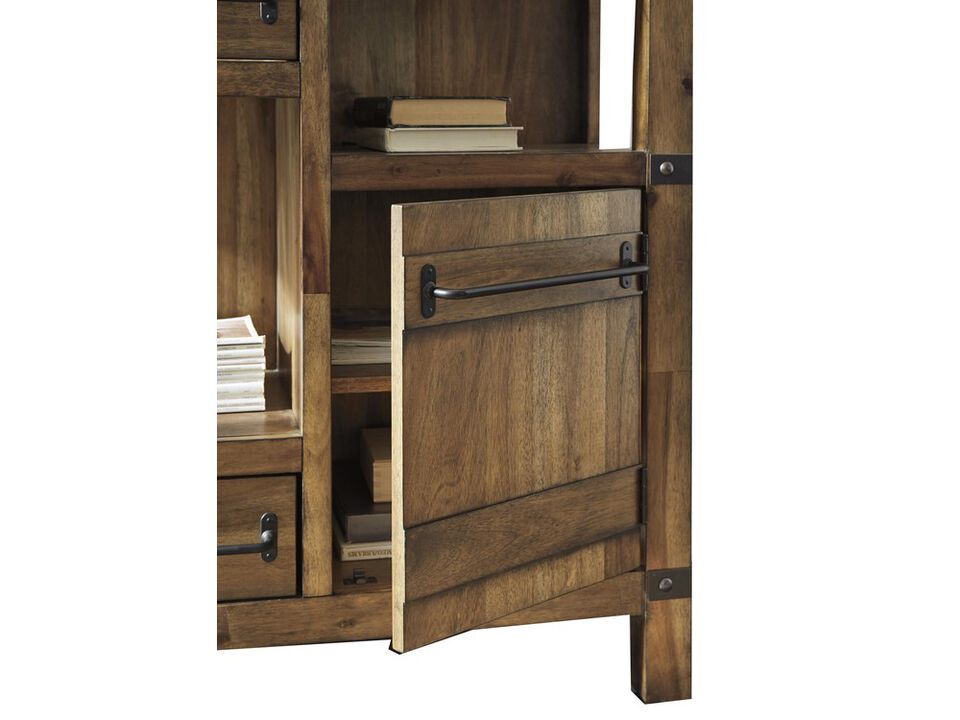 2 Drawer and 1 Door Accent Cabinet with 2 Open Compartments, Brown - Benzara
