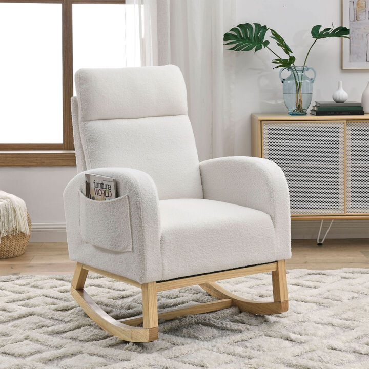 27.6" W Modern Accent High Backrest Living Room Lounge Arm Rocking Chair, Two Side Pocket