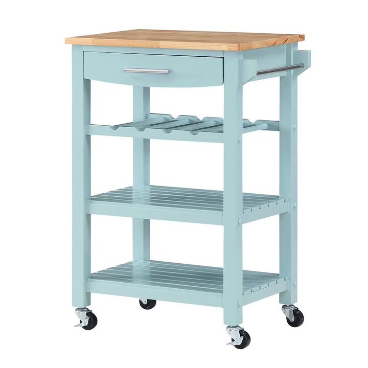 Convenience Concepts Ellaine 4 Tier Butcher Block Kitchen Cart with Drawer and Wine Rack