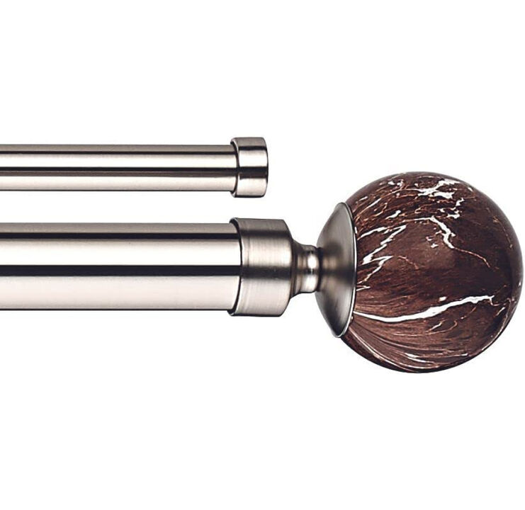Linen Avenue Brown Marble Double Window Curtain Rod Set, 48 to 86-Inch, Brushed Nickel