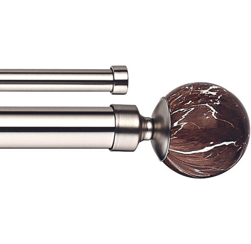 Linen Avenue Brown Marble Double Window Curtain Rod Set, 48 to 86-Inch, Brushed Nickel