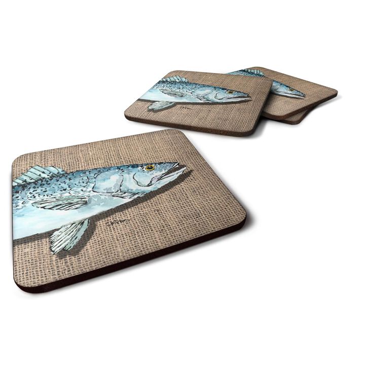 Caroline's Treasures 8737FC Fish Speckled Trout Foam Coasters (Set of 4), 3.5 H x 3.5 W, Multicolor