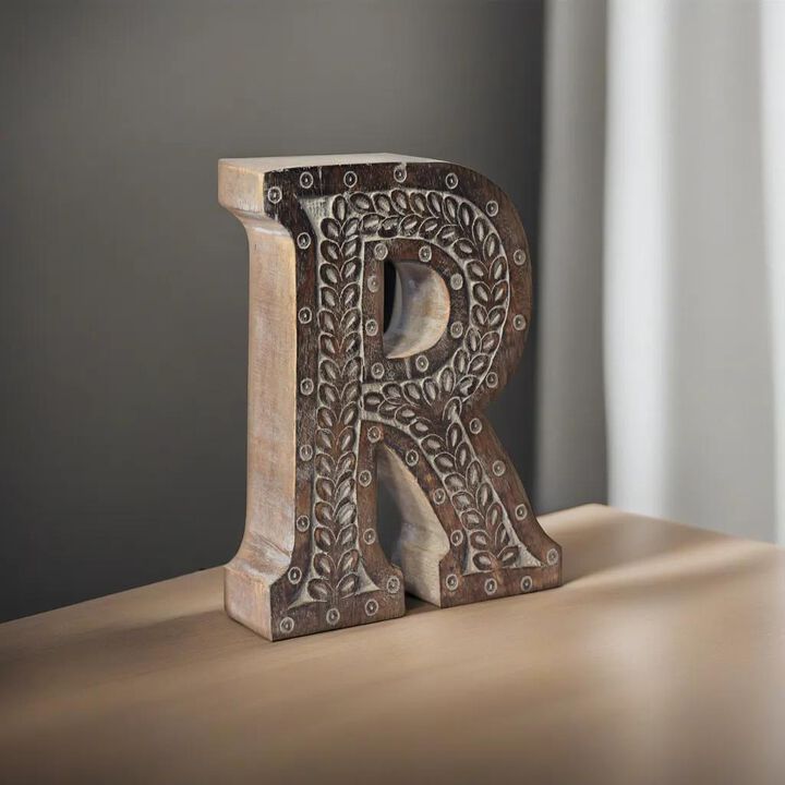 Vintage Gray Handmade Eco-Friendly "R" Alphabet Letter Block For Wall Mount & Table Top D�cor