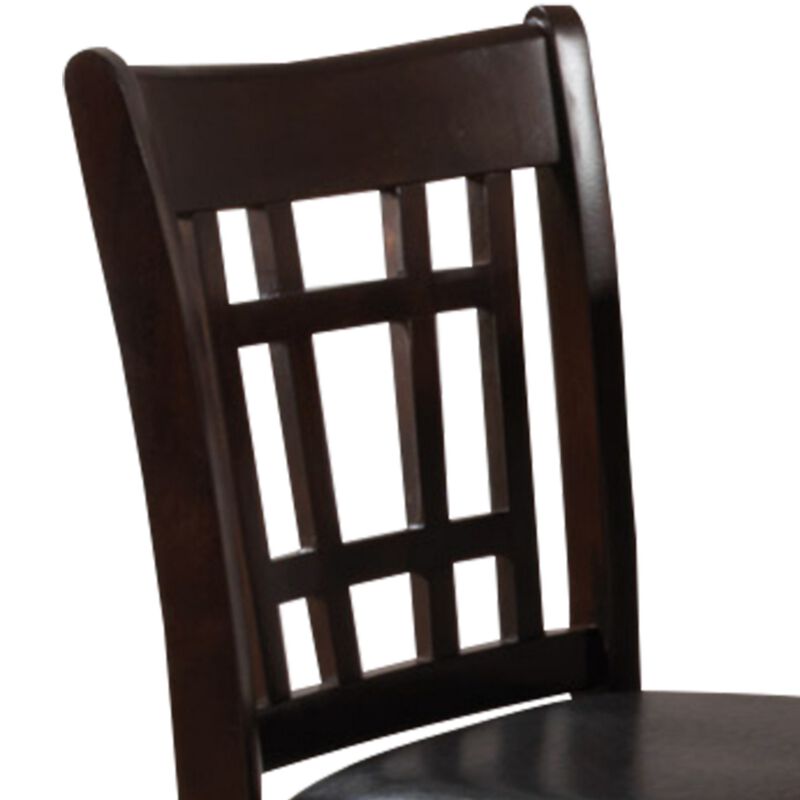 41 Inch Wood Counter Height Chair, Leatherette Seat, Dark Brown, Set of 2-Benzara