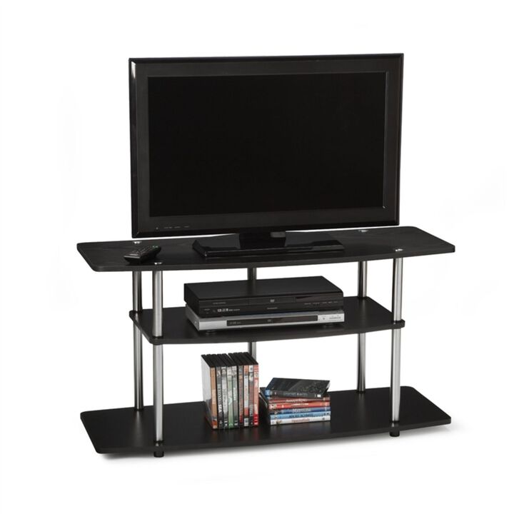 Hivvago 3-Tier Flat Screen TV Stand in Black Wood Grain / Stainless Steel