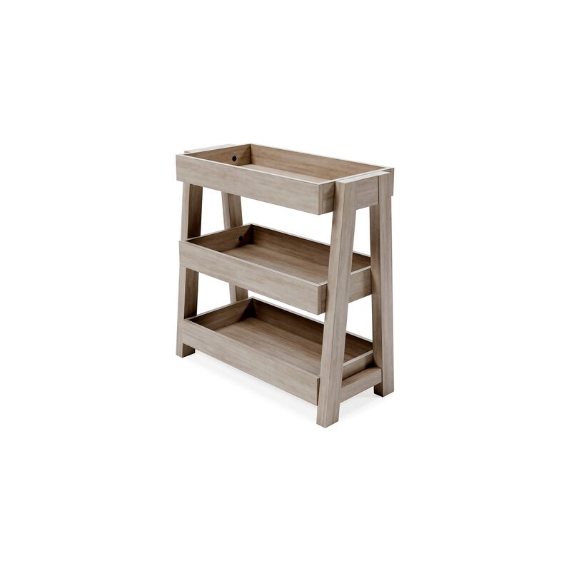 Arid Accent Table, 3 Storage Tray Shelves, 26 Inch, Brown Solid Wood - Benzara