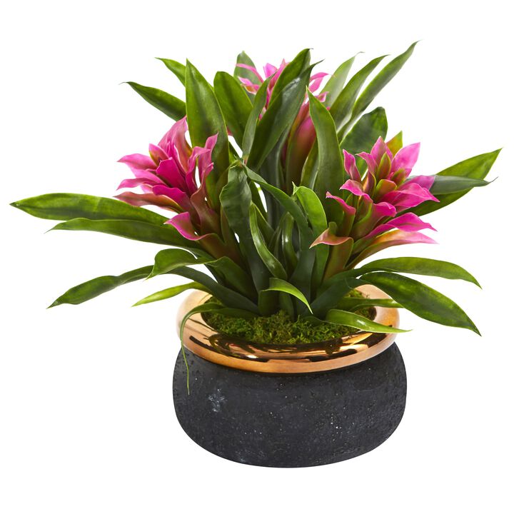 Hivvago 11" Bromeliad Artificial Plant in Stoneware Planter - Purple
