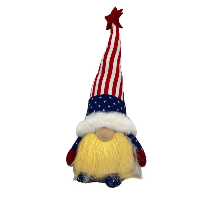 LED Lighted Fourth of July American Flag Gnome Tabletop Figurine - 13.5" - Red and Blue