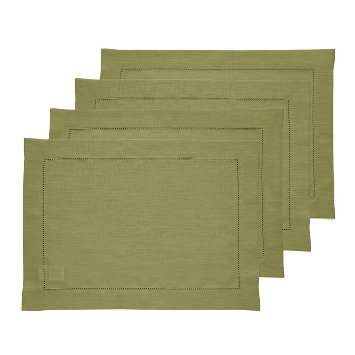 Solino Home 100% Pure Linen Placemats Set of 4 - 14 x 19 Inch | Classic Hemstitch