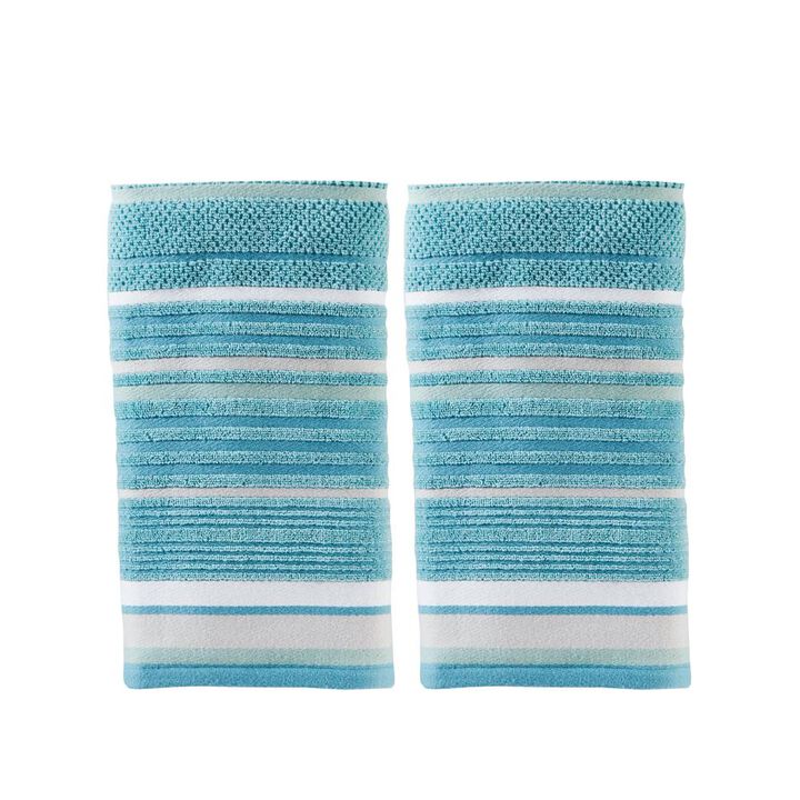Saturday Knight Ltd Seabrook Stripe Soft Sculpted Bath Hand Towel Set - 2 Piece - 16x26", Teal