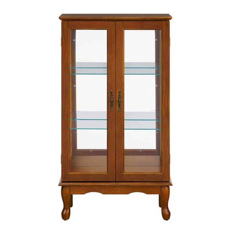 Curio Cabinet Lighted Display Cabinet with Adjustable Glass Shelves and Mirrored Back Panel