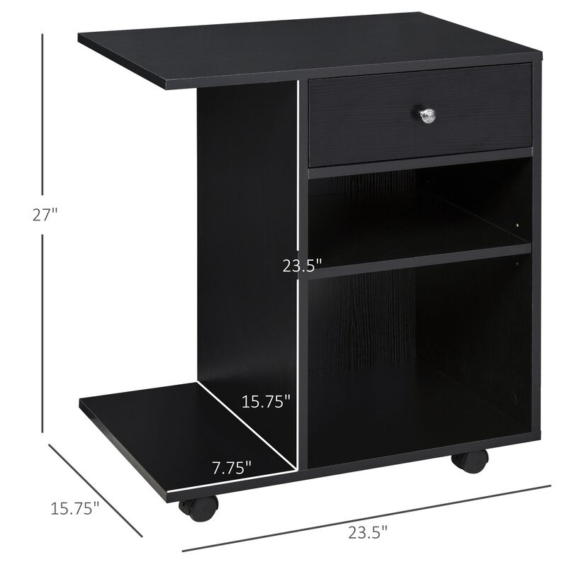 Black Office Helper: Mobile File Cabinet/Printer Stand with CPU Holder
