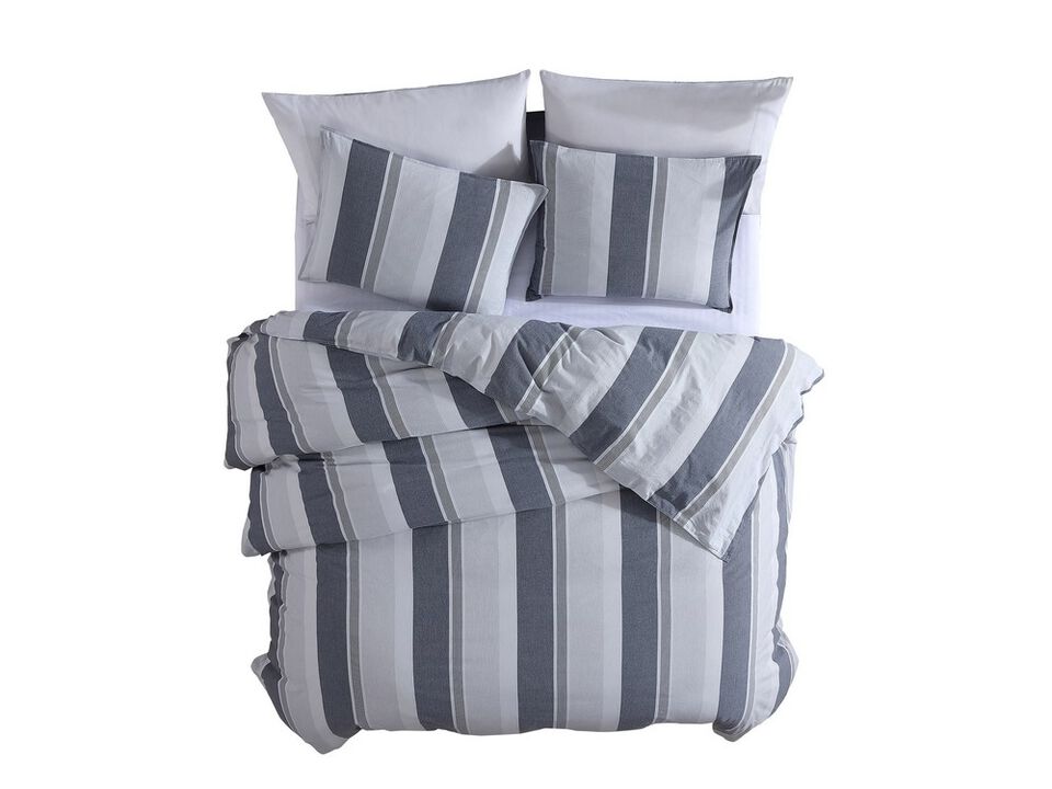 3 Piece King Comforter Set with Broad Stripes, Gray - Benzara