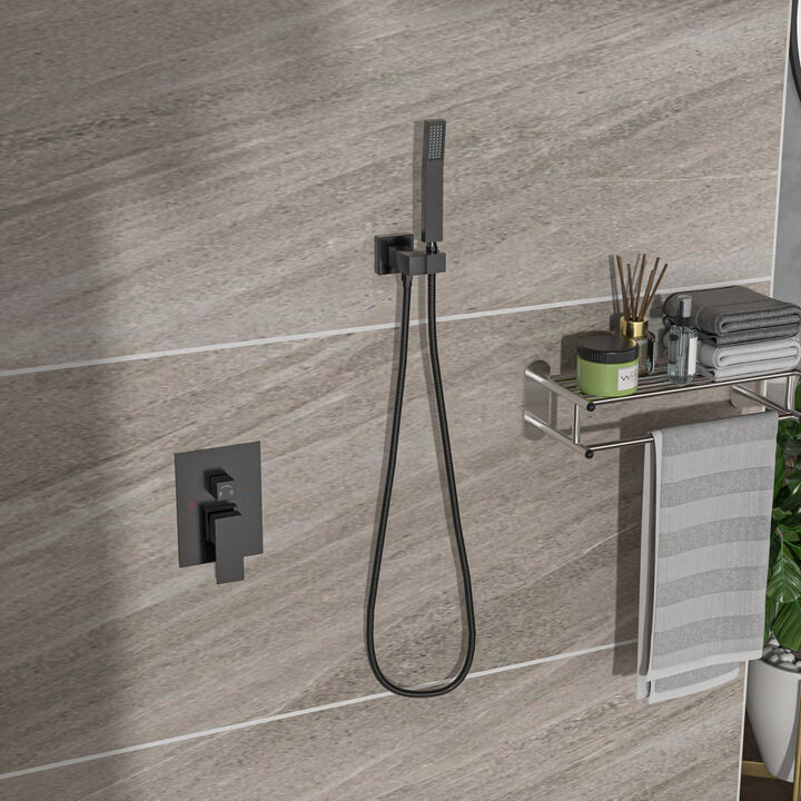 Shower Set - 12 Inch Square Shower Set, Dual Shower Heads, Simple Classic Shaped, Matte Black