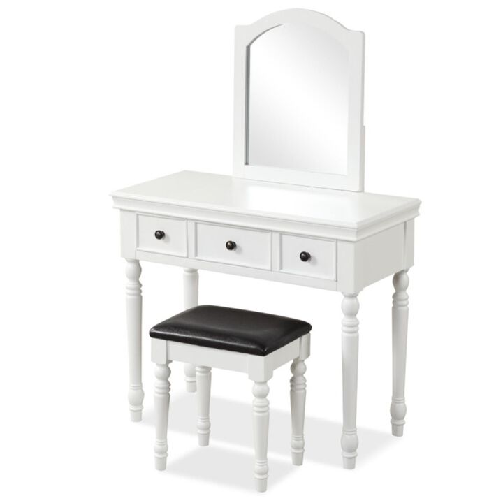 Hivvago Makeup Vanity Table and Stool Set with Detachable Mirror and 3 Drawers Storage