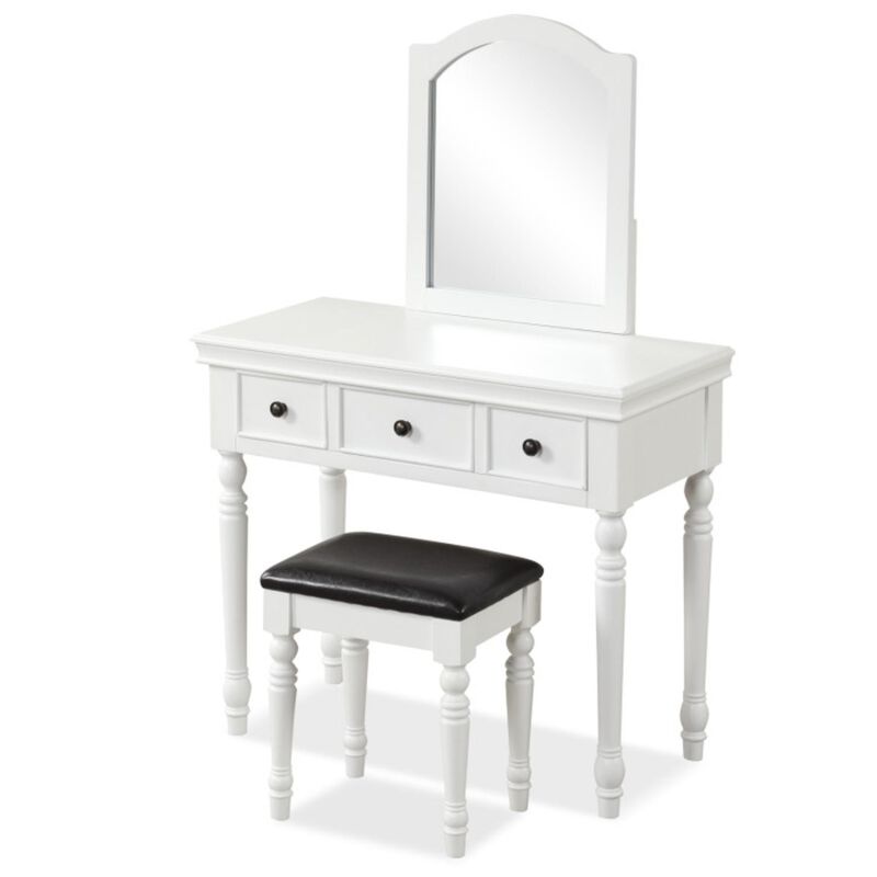 Hivvago Makeup Vanity Table and Stool Set with Detachable Mirror and 3 Drawers Storage