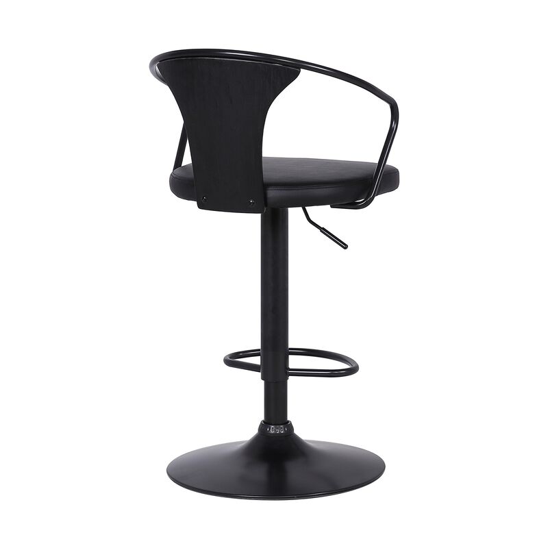 Adjustable Leatherette Swivel Barstool with Curved Back, Black-Benzara