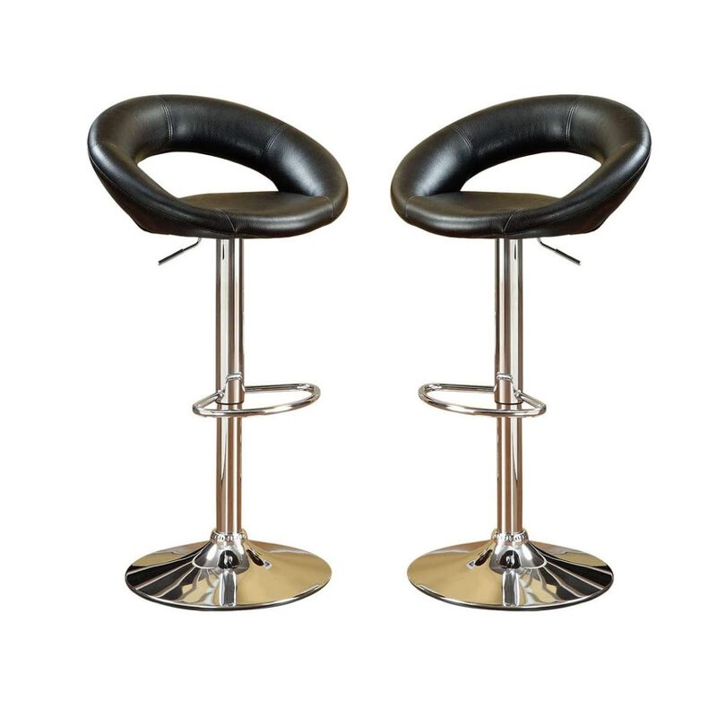 Adjustable Height Swivel Chairs Set, Faux Leather, Chrome Base