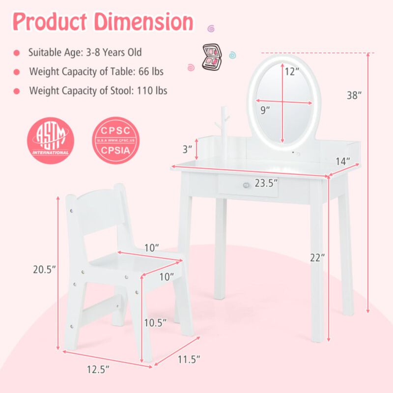 Hivvago Kids Vanity Set with Lighted Mirror-White
