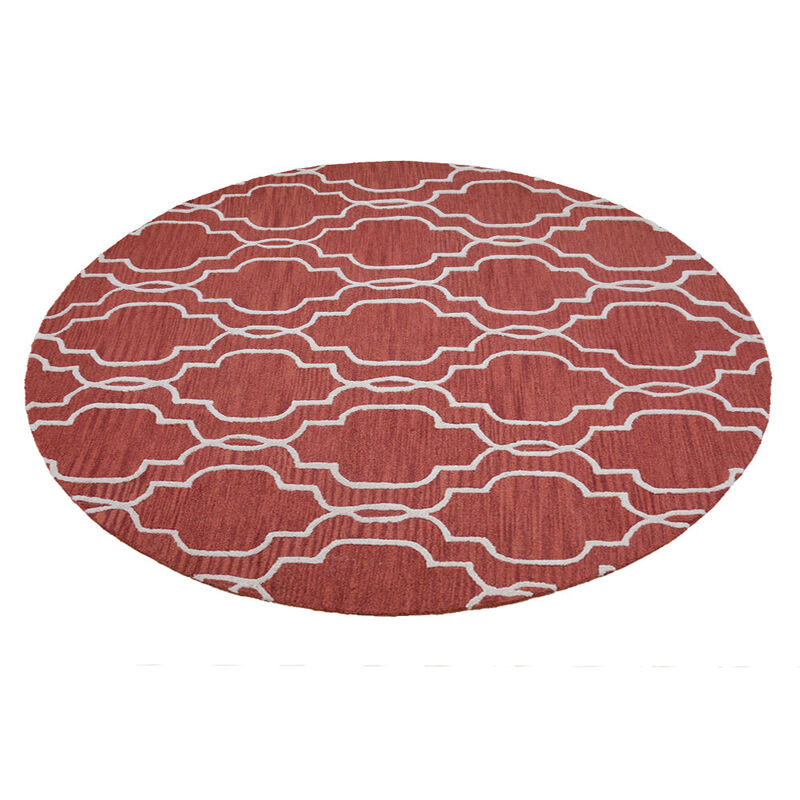 RUGSOTIC CARPETS HAND TUFTED WOOL ECO-FRIENDLY AREA RUGS  - 8'x8', Round Shape, Red & Beige, Geometric Modern Design, High Pile Thick Handmade Area Rugs for Living Room, Bed Room (K09014)