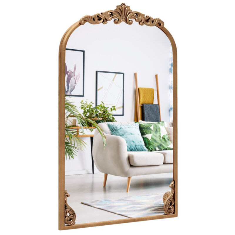 Arched Mirror for Wall Gold Traditional Vintage Ornate Baroque Mirror with Metal Frame