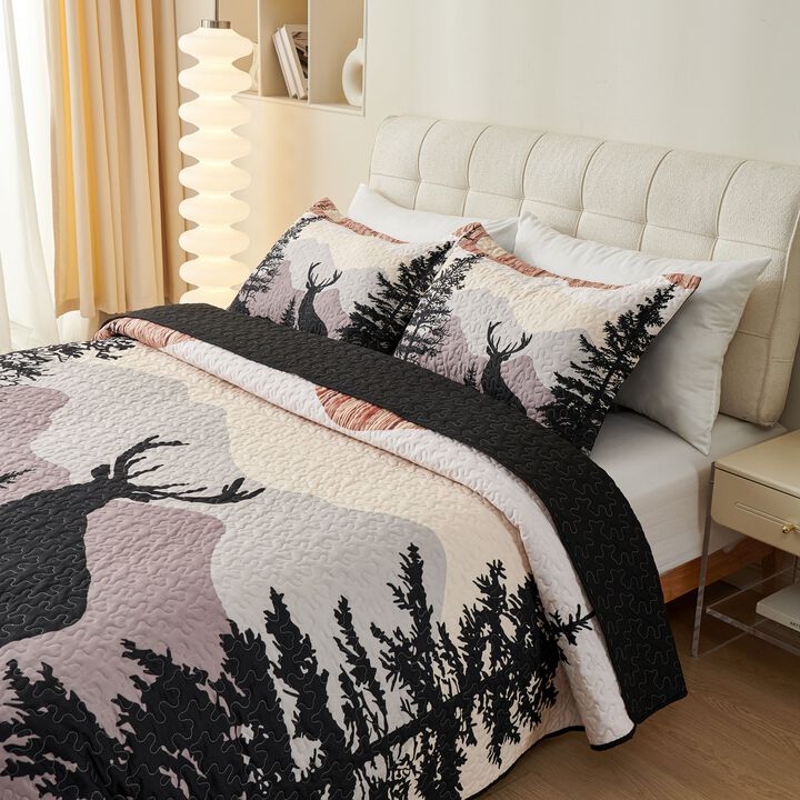 Marcielo 3 Pcs Cabin Lodge Rustic Country Quilt Bedspread Set WX203 Queen
