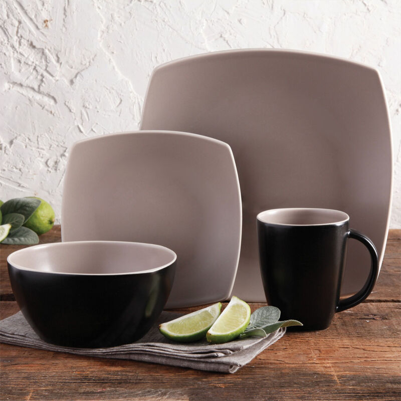 Gibson Soho Lounge Matte 16-Piece Dinnerware Set, Taupe