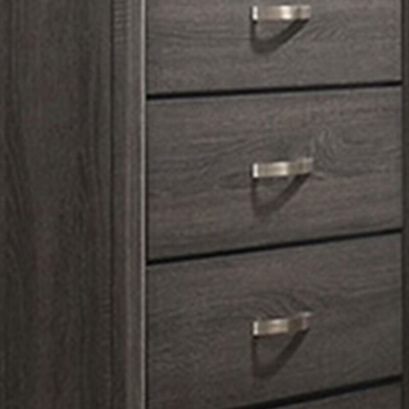Erica Tall Dresser Chest, 5 Drawers, Gray Wood Finish, Metal Handles