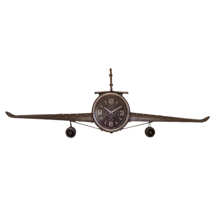 Metal Medium Silver Vintage Fighter Jet Wall Clock with black clock face