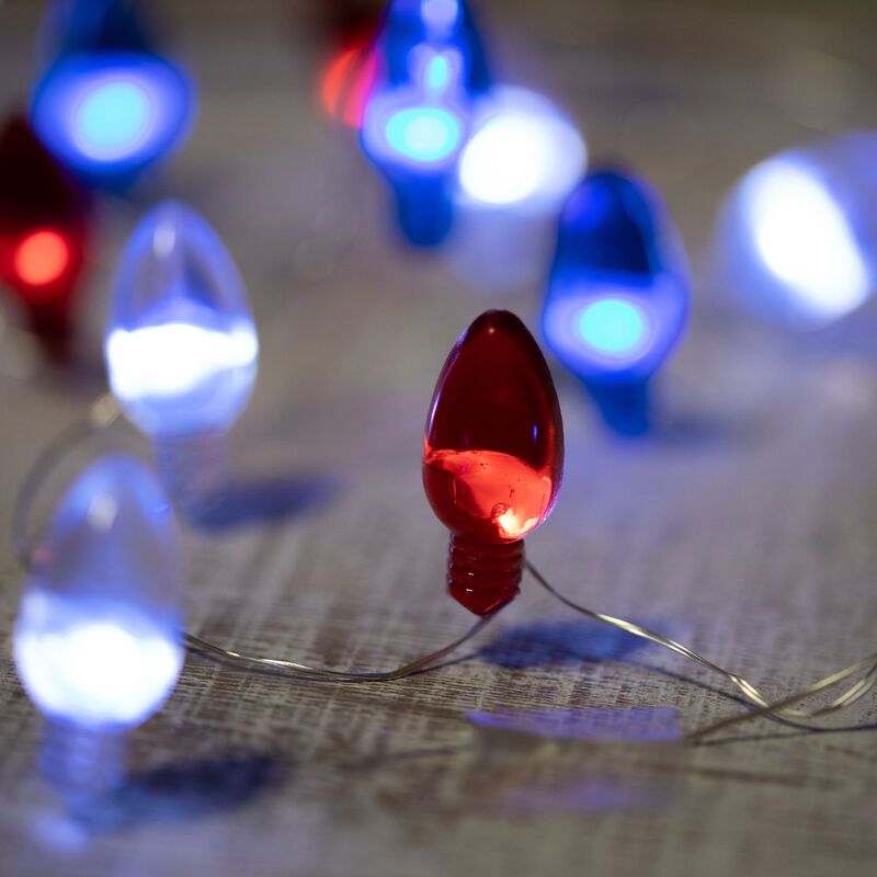 20-Count Patriotic Americana Retro Style Bulb LED Fairy Lights  6.25ft  Copper Wire