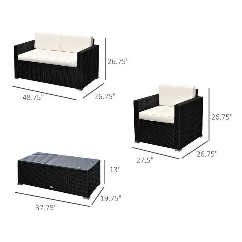 Black Rattan Relaxation: 4-Piece Outdoor Set with Cushioned Seating